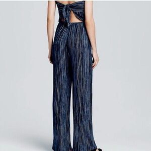 Olivaceous Full Length Tie Back Strapless Jumpsuit in Navy/White